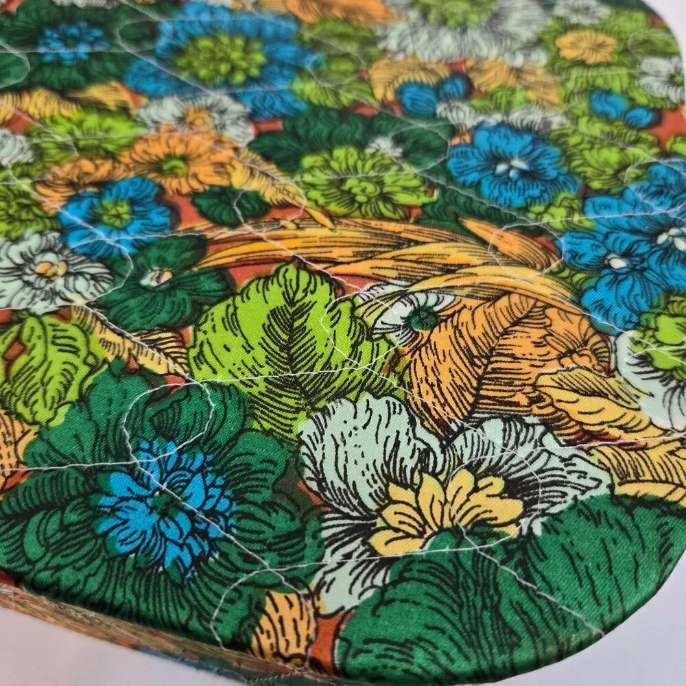 Vintage Quilted Floral Print Fabric Covered Box with Lid Square Rounded Corners